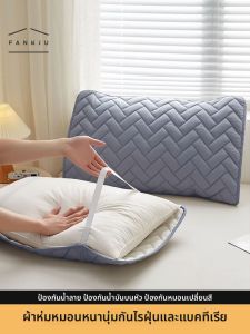 ผ้าคลุมหมอนผ้าฝ้ายแท้คุณภาพสูง 2 ชิ้น ผ้าฝ้ายแท้หนาป้องกันน้ำมันศีรษะ ผ้าคลุมหมอนผูกโบว์ไม่หลุด ผ้าฝ้ายแท้คุณภาพสูง