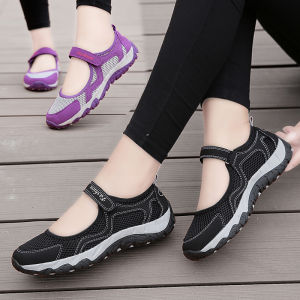 Summer Non-Slip Middle-Aged and Elderly Sandals Womens Soft Bottom Closed Toe Senior Mommy Shoes Flats Shoes for the Old Plaid Walking Shoes
