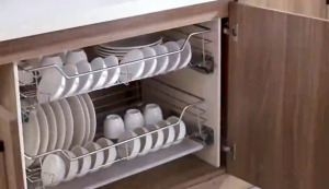 2 in 1 pull out kitchen basket Organizer 304 stainless Steel (2pcs) Pull Out Dish Rack for Cabinet