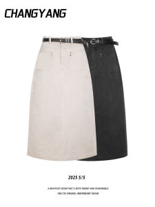 High Waist A-Line Midi Skirt Denim Back Split Vintage Slimming Drapey Spring Summer Autumn New Style Half-length Skirt