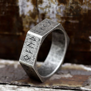 2023 New Creative Style 316L Stainless Steel Hexagon Viking Nordic Runes Ring For Men Fashion Biker Cool Jewelry Gift