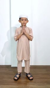 Setelan Koko Anak Laki Laki Tangan Pendek Model Kurta Turki List Elegan 2-8 tahun
