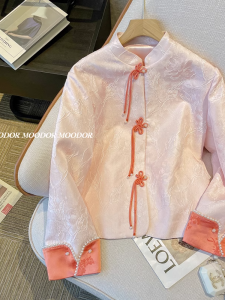 New Chinese Style Womens Shirt Spring 2025 New Version Tang Costume Song Brocade Zen Acetate Top Coat Loose Fit Short Length