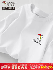 Woodpecker Mens Purified Cotton Long Sleeve Spring and Autumn White Basic Bottoming Shirt Mens Oversize Plus Size T-Shirt Y