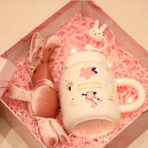 Cute Ceramic Mugs with Straws Office Ladies Water Cups High Aesthetic Value Girls Heart Coffee Cups Animal Pattern Japanese Style