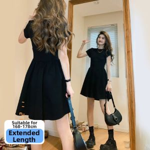 SUHUIQIAN | Audrey Hepburn Style Short Sleeve Fishtail Waist Accentuating Elegant Black Dress