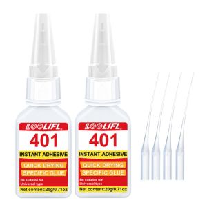 20g 401 Instant Super Glue Quick Dry Universal Strong Bond Adhesive with Precision Tips for Multi-material Repair