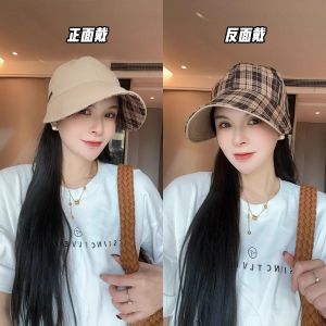 Casual Double-Sided Wearable Plaid Bucket Hat Womens Spring Summer New Style Outdoor Sun Protection Hat Fashionable Versatile Duckbill Cap
