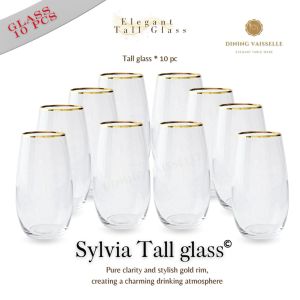 Dining Vaisselle | Sylvia Tall Glass แก้วน้ำทรงสูง ขอบทองเมทัลลิค หรูหรา (Pack 6 ใบ / Pack 10 ใบ)