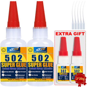 JXVX Buy Two Get Two Free 502 Super Glue Instant Quick-drying Cyanoacrylate Adhesive Leather Rubber Glass Wood Metal Strong Bond Liquid Glue Tool 50g large set.