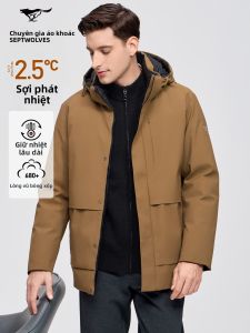 SEPTWOLVES | Áo Phao Nam Dài Lưng Có Mũ Trùm Đầu Hai Mặt Giữ Ấm Chống Gió