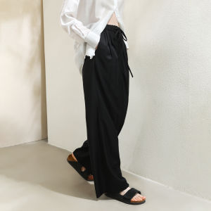 Miccbeirn | กางเกงขายาวทรงตรงผ้าขนสัตว์ผสม 50% ทรงลำลองสำหรับผู้หญิงในฤดูใบไม้ร่วงและฤดูหนาว กางเกงขายาวทรงตรงเอวยางยืดทรงสลิมฟิต