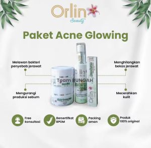 Orlin beauty Skincare Paket Acne Glowing menyembuhkan berbagai macam jenis jerawat mencerahkan wajah mengglowingkan wajah BPOM aman busui dan bumil