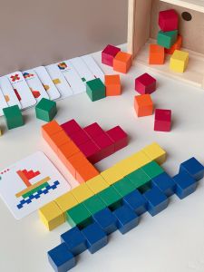Mathematical Space Thinking Training Logic Educational Toy Geometric Cube Assembly Stacking High Wooden Blocks for Primary School Students