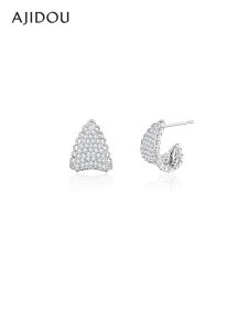 ajidou | Bông Tai Mạ Bạc Mặt Rộng Hình Kim Cương Cao Cấp