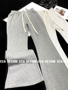 CCA Homemade Autumn and Winter Fleece-Lined Thick Drawstring Bell-Bottom Pants Elastic Waist Trousers Stitching Micro-Pull High Waist Slimming Sweatpants