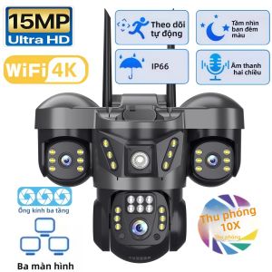 Camera IP WIFI 15MP Với Ba Ống Kính Hệ Thống Camera Giám Sát Ngoài Trời Giám Sát Video Tự Động Phát Hiện Con Người Bảo Mật Chống Chịu Thời Tiết Với Tầm Nhìn Ban Đêm