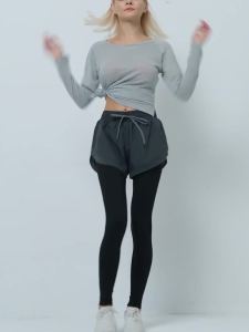 alo yoga ชุดกางเกงกีฬาสองชิ้นสำหรับผู้หญิง สำหรับวันหยุดฤดูใบไม้ผลิและฤดูใบไม้ร่วง กางเกงฟิตเนสเอวสูงยกสะโพก กางเกงโยคะไร้รอยต่อ