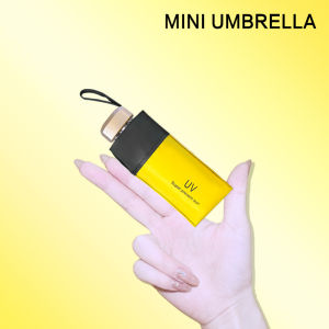 Mini Capsule Pocket Portable Ultra Light and Compact Sun-Proof Black UV Protection Five Foldable Sunny and Rainy Sun Umbrella for Women