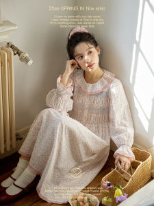 Elegant Spring Floral Long Sleeve Dress Novelist Young Girl Design Collar Cotton Gauze A-Line Skirt Vintage Style Womens Clothing