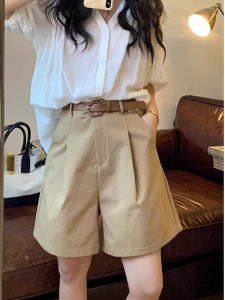 Khaki Large Size A-Line Capri Shorts for Summer