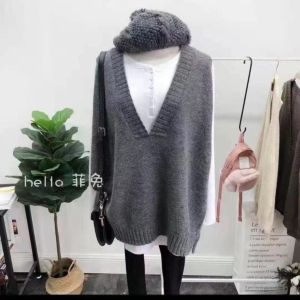 Womens Knitted Vest Large V-neck Sleeveless Loose Irregular Regular Style Woolen Sweater Vest Shoulder Open Match All