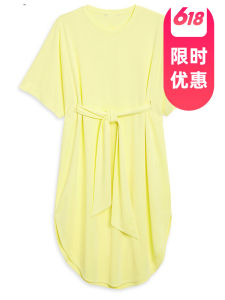 Váy Ngắn Tay Cổ Tròn Thoải Mái Màu Trơn Cho Mùa Thu Váy Midi Thắt Lưng Cho Nữ Váy Thường Ngày Bằng Polyester Và Vải Modal