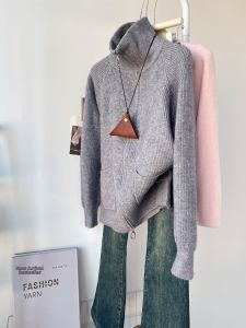 QINGNAER | Gray Loose Relaxed Style Turtleneck Minimalist Slimming Knitwear