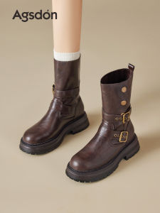 Agsdon | Summer New Mid-calf Vintage Mahogany Thick-soled Womens Western Boots
