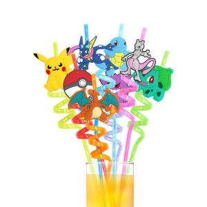 8/16 ชิ้น Pokemon หลอดดูดดื่มแบบใช้ซ้ําได้ Pikachu Party Favors ของขวัญเด็กวันเกิด Party Supplies เด็กหลอดน้ําผลไม้