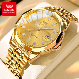 OPK Đồng hồ cho nam không thấm nước 2024 ban đầu với hộp đồng hồ vàng thời trang Dây đeo không gỉ thạch anh lịch sáng Mens đồng hồ trên bán