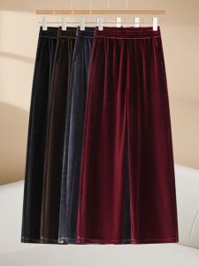 MEITESIJIAONU | Red Velvet Wide Leg Trousers High Waist Straight Leg