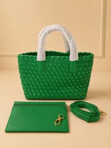 Premium Woven Tote Bag for Women | Large Capacity Handbag with Pouch & Shoulder Strap