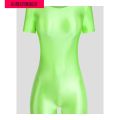 Body-Shaping Corsets Glossy Silky Underwear round Neck Bodybuilding Shiny Jumpsuit Men's and Women's Short-Sleeved One-Piece Boxers. 