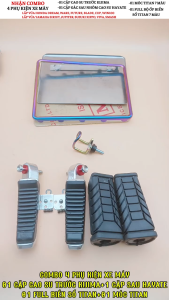 Combo Cao Su Trước Kijima + Gác Chân Sau Nhôm Cao Su Hayate + Khung Biển Số Xe Máy Titan 7 Màu + Móc Treo Đồ Titan 7 màu