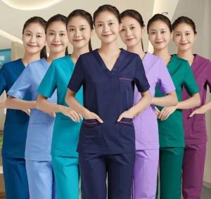 ชุดผู้หญิง เสื้อผ้าแขนสั้น พยาบาล เครื่องแบบโรงพยาบาล เสื้อ + กางเกง ชุดพยาบาล ชุดสครับ ผ้าเนื้อดี