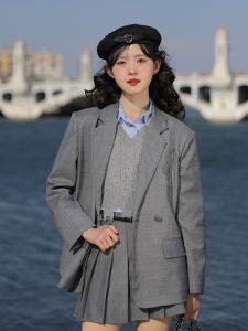 Lingjiu 2025 New Womens Suit Two-Piece Set British College Style Coat And Skirt Long Sleeve Straight Cut Sweet Style Fashion