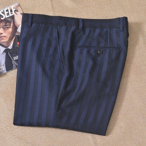 Genuine Goods Stripes Slim Looking Suit Pants Blue Straight Slim Fit Trousers Youth Handsome Men Casual Pants Pure Black Suit Pants