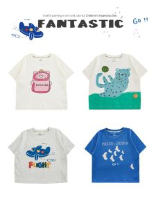 Áo Thun Tay Ngắn Thoáng Mát Mùa Hè Cho Bé Trai in Họa Tiết Hoạt Hình Trẻ Em Thoải Mái Thoáng Khí Cotton Pha Trộn Áo Thun Trẻ Em