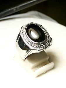 Cincin Batu Kecubung Tanduk Hitam pekat Natural