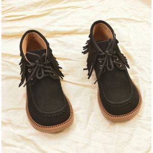 2025 New Autumn Leather Ankle Boots Flat Bottom Martin Boots Genuine Leather Tassel Womens Boots Casual Style Spring Autumn