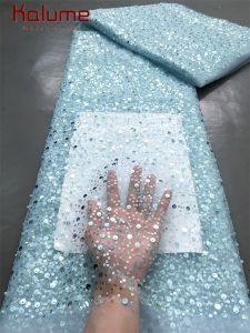 Kalume Nigeria Tulle Lace African Lace Fabric with Beads Sequins 2025 High Quality Nigerian Mesh Net Lace Fabric for Dress F3490