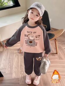 ชุดกีฬาเด็กผู้หญิง ชุดสองชิ้น ฤดูใบไม้ผลิ ฤดูใบไม้ร่วง แฟชั่น เสื้อผ้าเด็ก ชุดสองชิ้น ลำลอง สวมใส่ไปโรงเรียน คอกลม แขนยาว