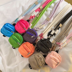 Minimalist Trendy Three-Dimensional Storage Change Small Bookbag Woven Nylon Crossbody Long Shoelace Applicable Phone Case Easiest for Match Ins Creative Key Headset Polaroid Hanging Portable Bracelet Side Back Halterneck