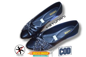 SY05 flatshoes sepatu wanita hitam sol karet sepatu kerja - sepatu termurah