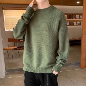 ROMON | เสื้อสเวตเตอร์คอตั้งแบบสวมหัวสำหรับผู้ชาย ทรงหลวม แขนยาว ทรงหลวม แฟชั่นฤดูหนาว 2024 โพลีเอสเตอร์ อะคริลิก ไนลอน