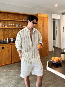 OXFREAK | Minimalist Loose Soft Haze Mens Long Sleeve Stripe Shirt