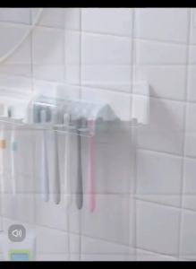 Home Punch-Free Wall Mounted Toothbrush Rack Bathroom 5 Grid Toothbrush Storage Multifunction Holder
