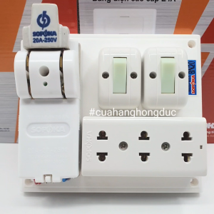 Bảng Điện 2 Công Tắc 3 Lỗ Cắm 1 Cầu Dao Sứ BN20 SOPOKA