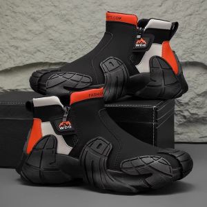 Mens Winter High-Top Sporty Work Boots Anti-Slip Waterproof Casual Martin Boots Thick Bottom Leisure Shoes for Autumn